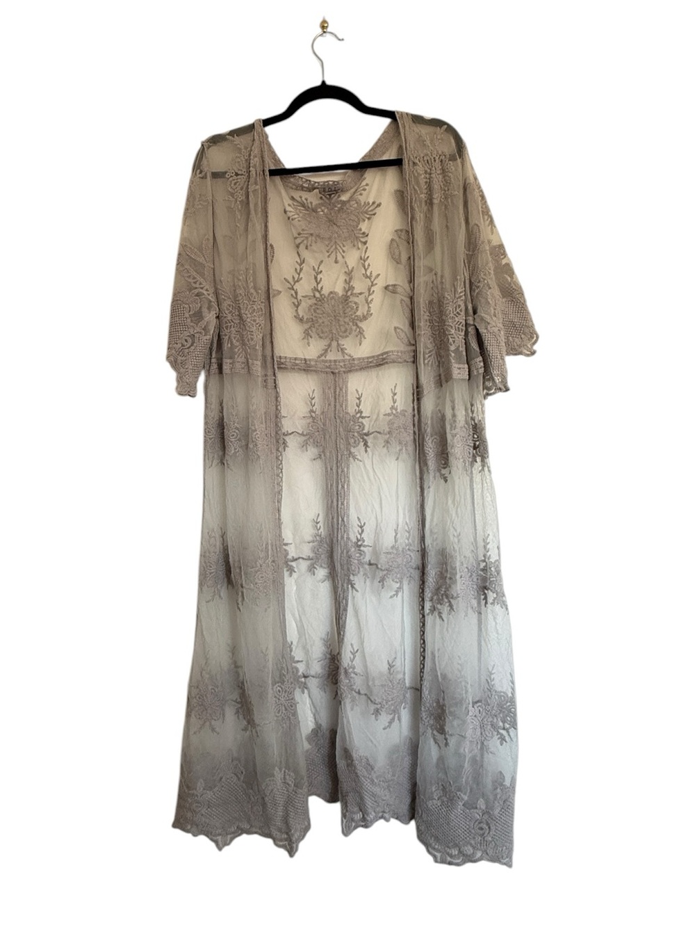 Pol Grey Long Boho Lace Duster Hippie Festival  Medium/Large